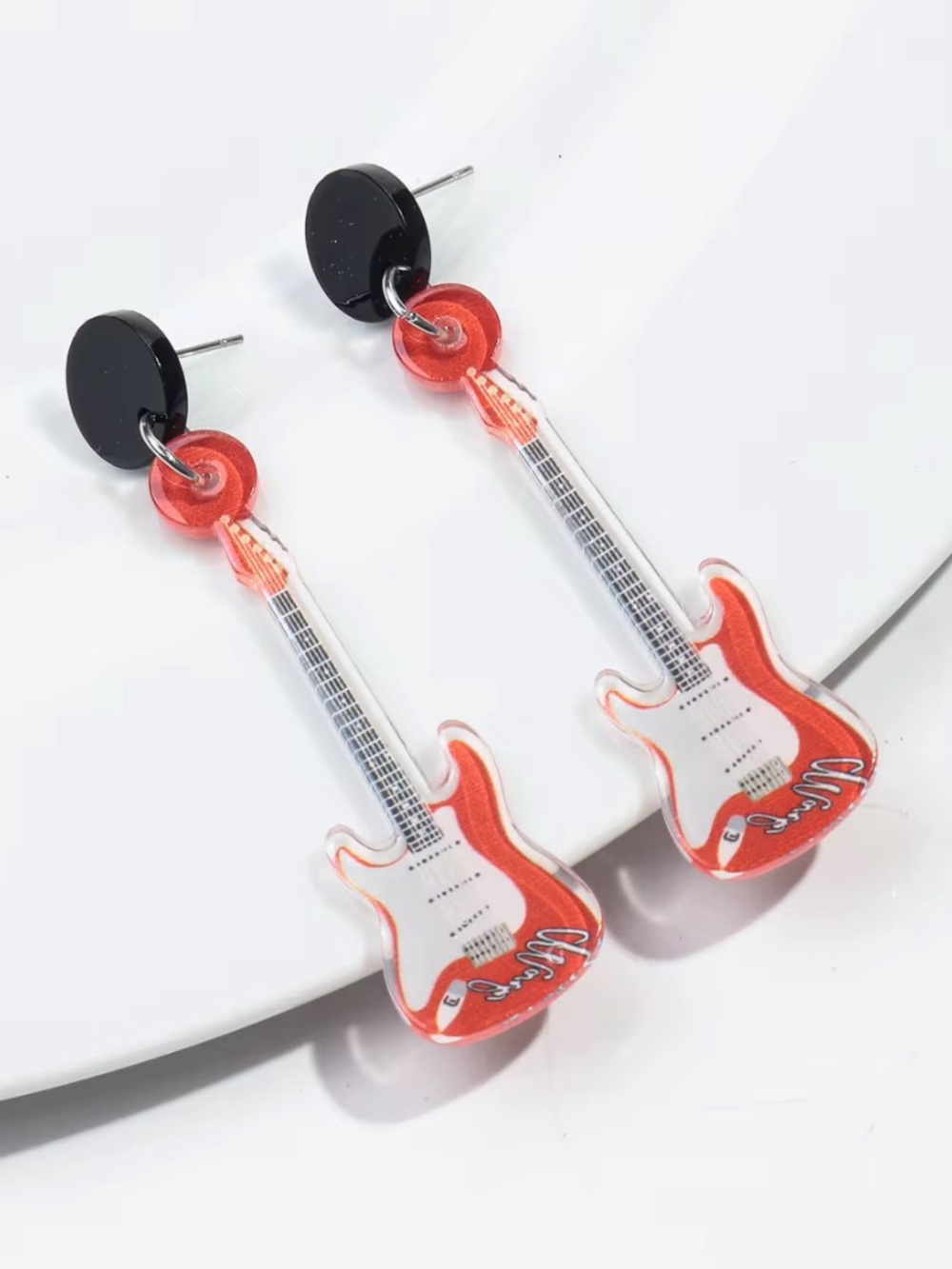 Electric Guitar Earrings Red Music Rock Band Jewelry